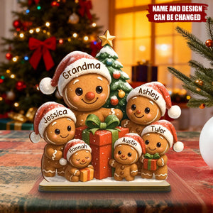 Gingerbread Family - Personalized Standing Wooden Plaque