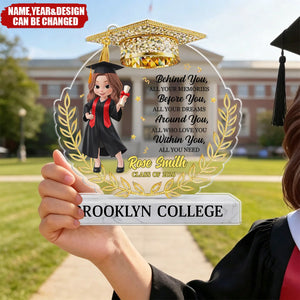 The Journey Begins Here - Personalized Acrylic Block Plaque, Gift for Graduation