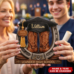Personalized Graduation Wooden Block Customized Cowboy Cowgirl Boots Class of 2026