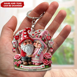 Dwarf 3D Effect Old Couple Valentine's Day Gift, Personalized Acrylic Keychain