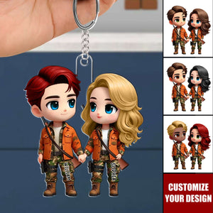 Cute Cartoon Couple Hunting Personalized Acrylic Keychain, Gift for Couple