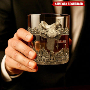 Horseshoe And Saddle - Personalized Horse Whiskey Glass