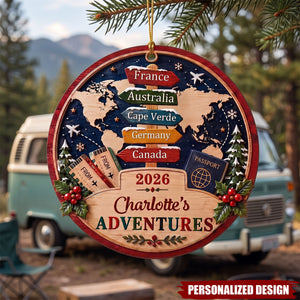 Custom Adventures Wooden Christmas Ornament - Personalized World Traveler Vacation Keepsake