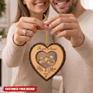 "The Year We Became Mr. & Mrs." Personalized Wooden Ornament - Custom Wedding Gift for Couples