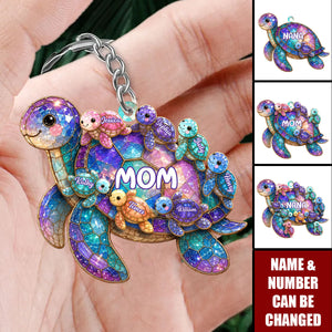 Happy Together Forever Mama Turtle Family - Personalized Acrylic Keychain