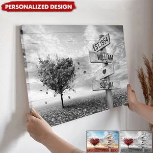 Personalized Heart Tree Couple Canvas Name Sign, Gift for Husband and Wife Bedroom Wall Art