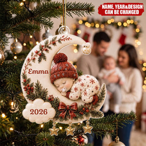 Baby First Christmas On The Moon - Personalized Acrylic Custom Shape Ornament