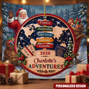 Custom Adventures Wooden Christmas Ornament - Personalized World Traveler Vacation Keepsake