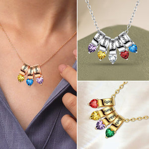 Personalized 1-5 Names Heart Birthstone Necklace for Women