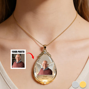 Sympathy Tear Drop Gift - Personalized Memorial Shaped Metal Pendant Necklace