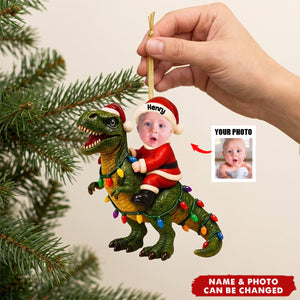 Baby Santa Riding Dinosaur - Personalized 3D Effect Acrylic Ornament