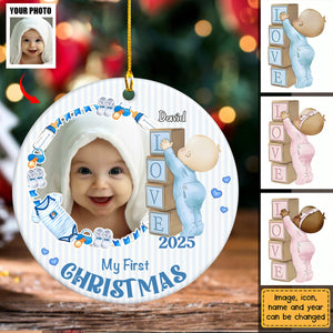 Newborn Gift Baby First Photo Personalized Circle Ornament
