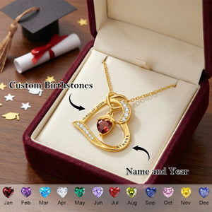 Personalized Graduation Cap Birthstone Heart Necklace