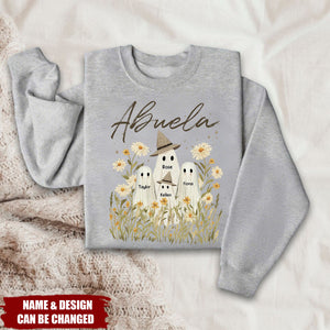 Cute Ghost Grandma And Kids In Wildflowers Spooky Fall Personalized Sweatshirt