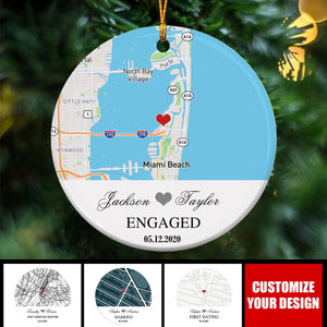 Engagement Custom Map Ceramic Ornament, Gift For Couple
