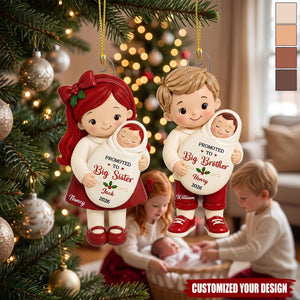 Promoted To Big Sibling Christmas Theme - Personalized Acrylic Ornament - New Big Brother/Sister Gift