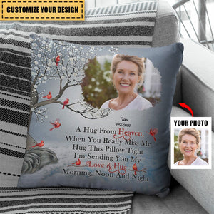 Custom Photo A Hug From Heaven - Memorial Gift For Family, Friends - Personalized Pillow