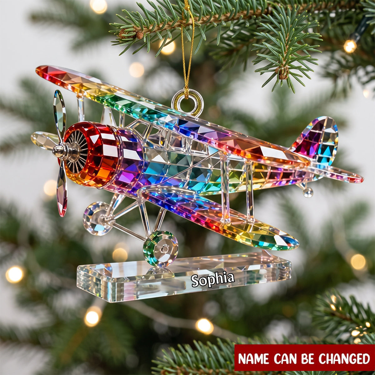 Retro Airplane Stained Glass Effect Acrylic Christmas Ornament