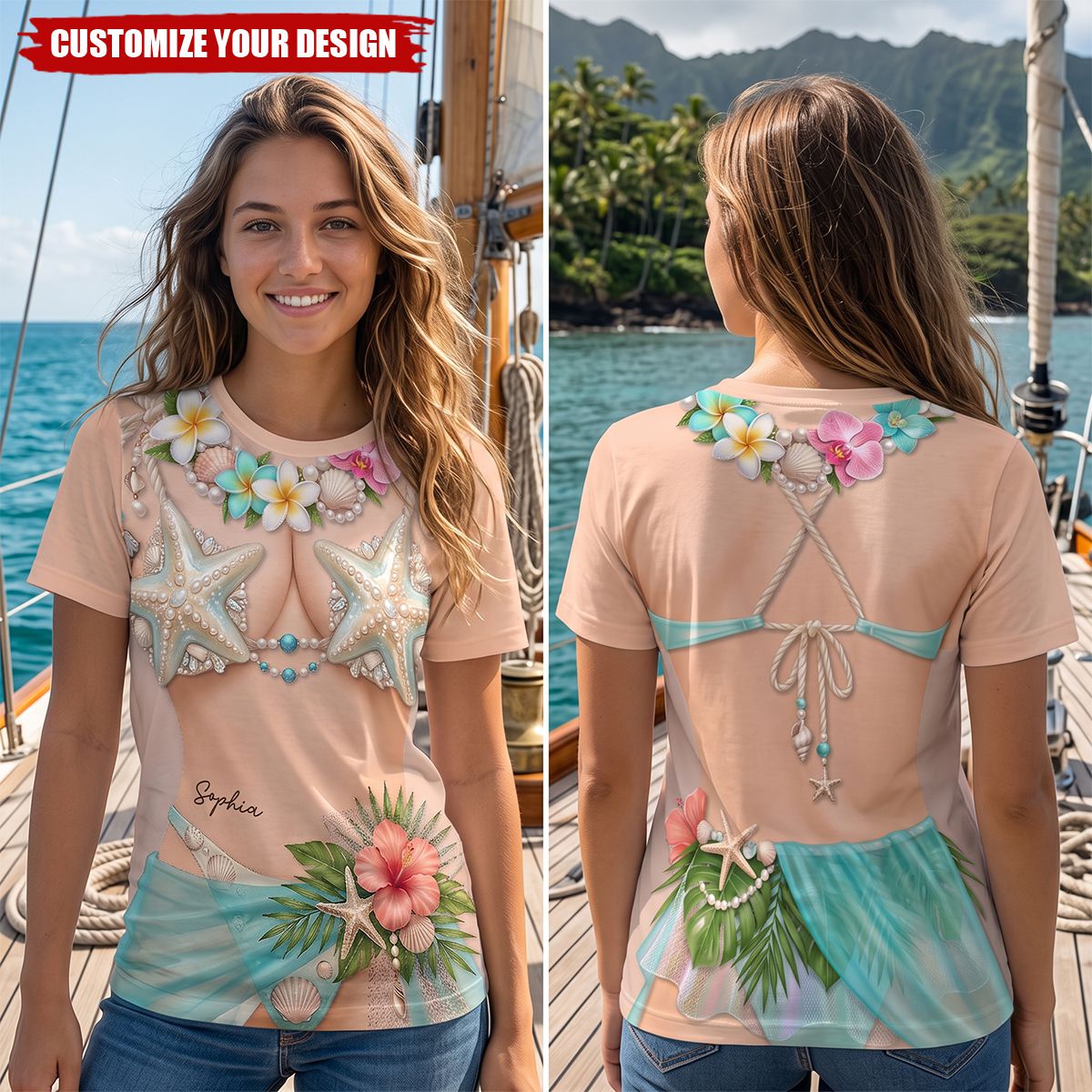 Besties Hawaiian Outfit Bikini Summer Vacation - Personalized All-Over-Print T-Shirt