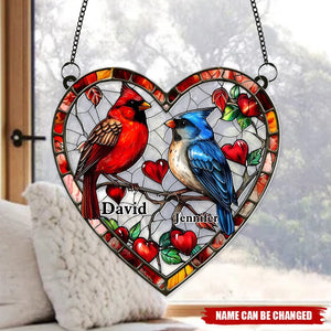 Lovely Hummingbird Couple - Personalized Couple Window Hanging Suncatcher Ornament