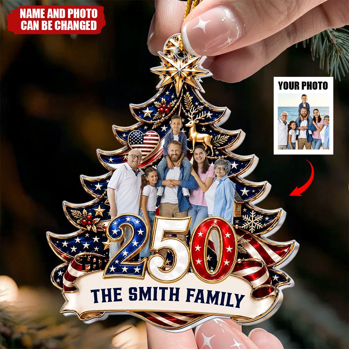 250th Anniversary Custom Family Photo & Name Usa Patriotic Keepsake Gifts - Personalized Ornament