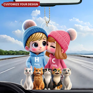 Cute Cartoon Couple You Me And Cute Cartoon Cat Personalized Acrylic Ornament