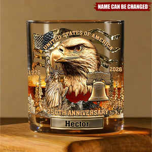 USA 250th Anniversary - Personalized Whiskey Glass, Patriotic Cup Gift For Him