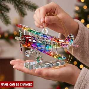 Retro Airplane Stained Glass Effect Acrylic Christmas Ornament