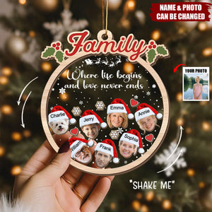 Personalized Family Face Shaker Christmas Ornaments - Custom Name Ornament