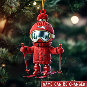 Custom Name Skiing Personalized Name Shaped Ornament