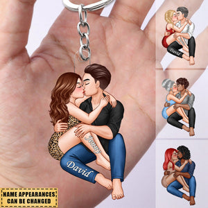 Christmas Couple Embrace & Kiss Gift For Him For Her Personalized Acrylic Keychain