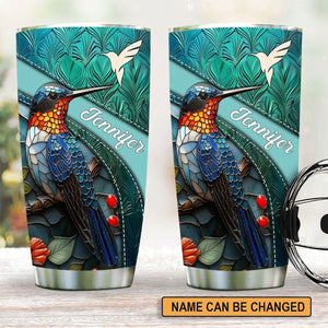 Personalized Stainless Steel Humming Bird White Pattern Tumbler