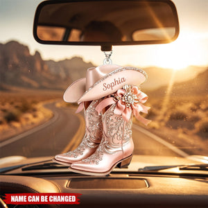 Personalized Cowgirl Boot Ornament, Custom Western Christmas Car Ornament