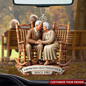 Old Couple Sitting On Rocking Chairs Together - Personalized Acrylic Ornament