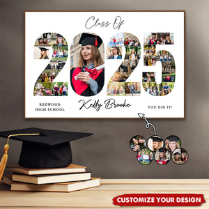 Graduation Photo Collage Welcome Sign Template, Class of 2025, Party Poster Display - Personalized Horizontal Poster