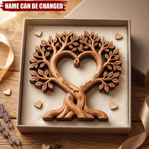 Personalized Wooden Plaque With Tree And Heart Design And Couple's Names