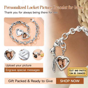 Personalized Heart Locket Picture Bracelet for Women