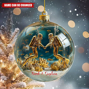 Custom 3D Effect Scuba Diving Couples Acrylic Ornament