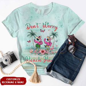 The Sea Feel The Breeze Hear The Ocean Be At Ease - Personalized Happy Flamingo T-shirt