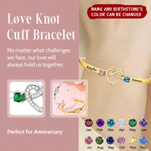 Love Knot Heart Birthstone Cuff Personalized Couple Bracelet,Gift For Loved One