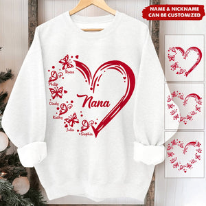 Sweet Valentine Nana Mom Heart Butterfly Kids Personalized Sweatshirt