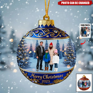 Festive Family Christmas Ball Upload Photo - Personalized 1-Layer Acrylic Ornament