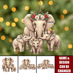 Grandma/Mommy Elephant With Little Calves - Personalized Acrylic Ornament