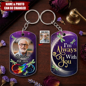Personalized Stainless Steel Keychain With Memorial Photo, Dragonfly Design, Unique Gift For Family