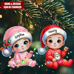 Cute Baby Sitting Personalized Acrylic Custom Shape Ornament, Baby's First Christmas Keepsake