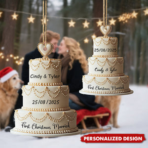 Personalized Wedding Cake First Christmas Married Ornament