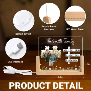 Family Crossword Puzzle Photo Uploaded Personalized U-Base Acrylic LED Night Light, Gift for Mom, Dad, Grandma