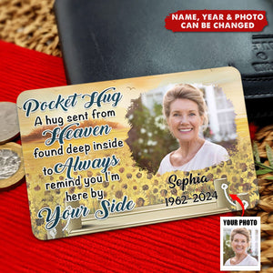 Custom Photo A Hug Send From Heaven - Personalized Stainless Steel Wallet Card