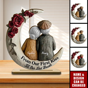 From Our First Kiss Till Our Last Breath Old Couple - Personalized Wooden Plaque