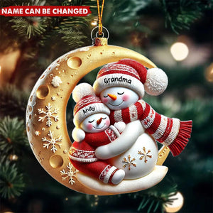 Personalized Gift For Grandkid Grandma Snowman On The Moon Ornament